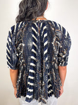 Dafne Pleated Short Sleeve Blouse in Eclipse - The Shoe Hive