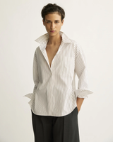 Watts Striped Side Button Shirt in Chocolate Stripe