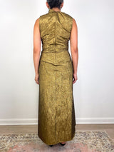 Demetria Sleeveless Ruched Front Midi Dress in Gold Leaf - The Shoe Hive