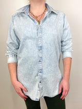Denim Shirting Charlie Slim Mens Shirt in Bleached Denim - The Shoe Hive