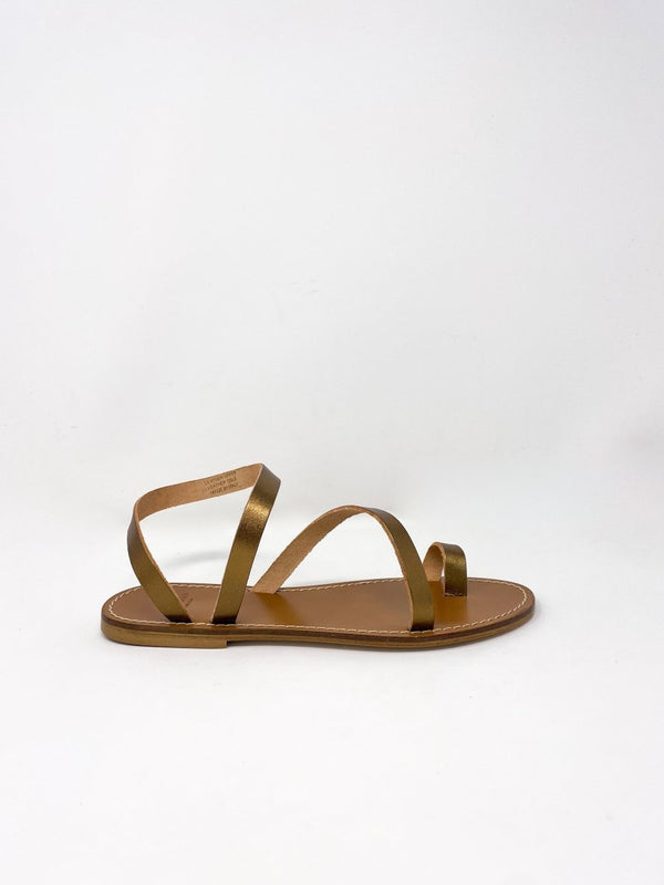 Diagonal Strap Sandal in Bronze Leather - The Shoe Hive