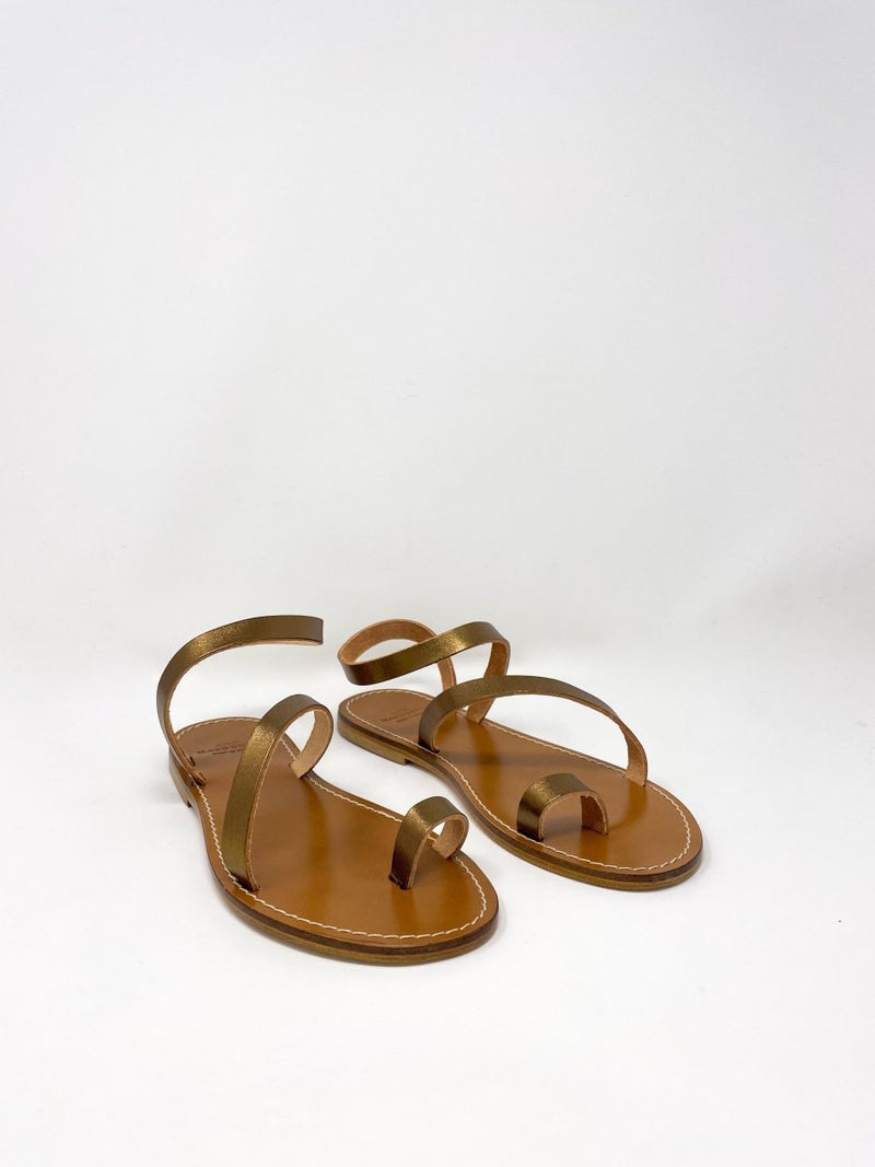 Diagonal Strap Sandal in Bronze Leather - The Shoe Hive