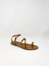 Diagonal Strap Sandal in Bronze Leather - The Shoe Hive