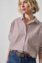Dolman Sleeve Button Down Shirt in Chestnut Stripe - The Shoe Hive