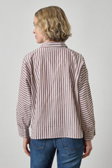Dolman Sleeve Button Down Shirt in Chestnut Stripe - The Shoe Hive