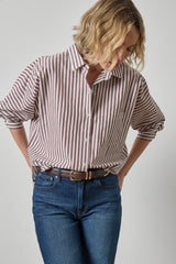 Dolman Sleeve Button Down Shirt in Chestnut Stripe - The Shoe Hive