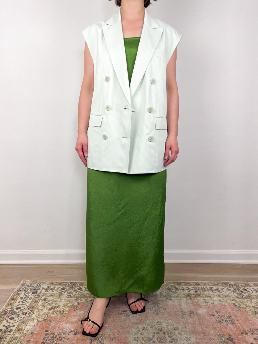 Drapey Suiting Oversized DB Vest in Faded Green exclusive at The