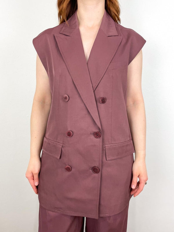 Drapey Suiting Oversized Double Breasted Vest in Cinnamon - The Shoe Hive
