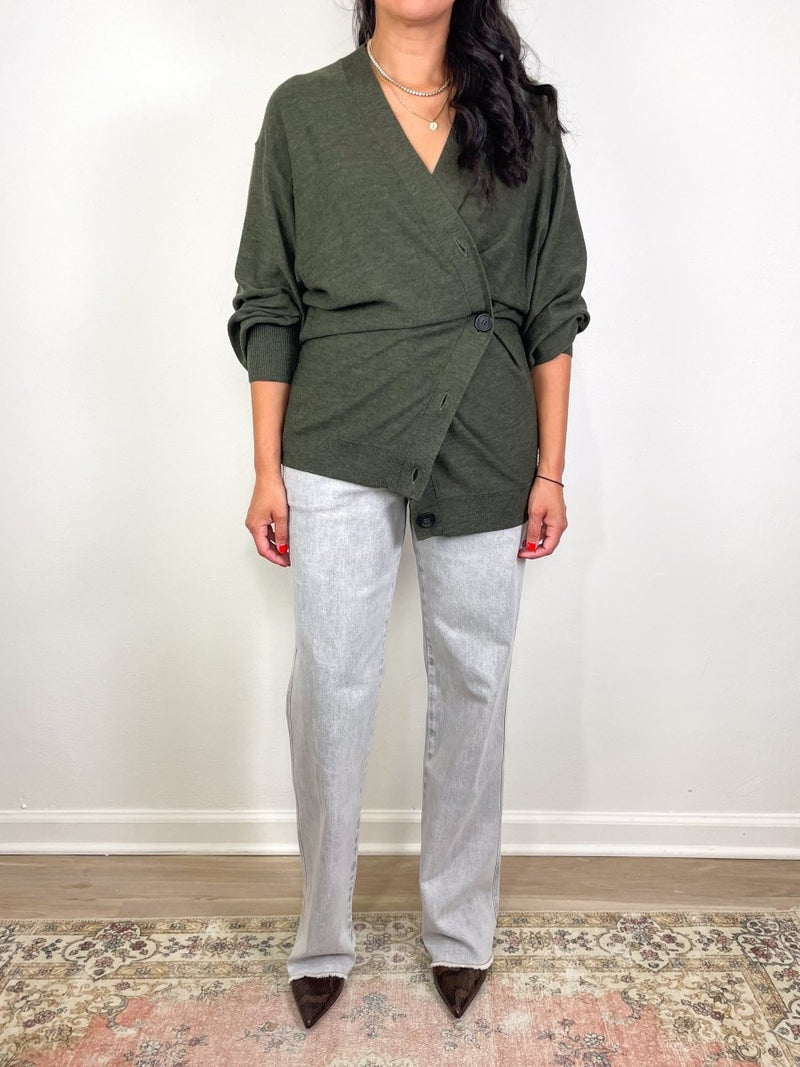 Drippy Tissue Cardigan in Olive - The Shoe Hive