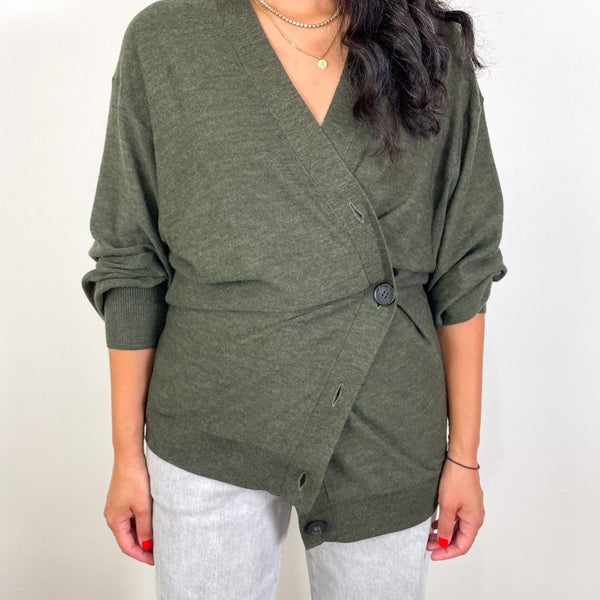 Drippy Tissue Cardigan in Olive exclusive at The Shoe Hive