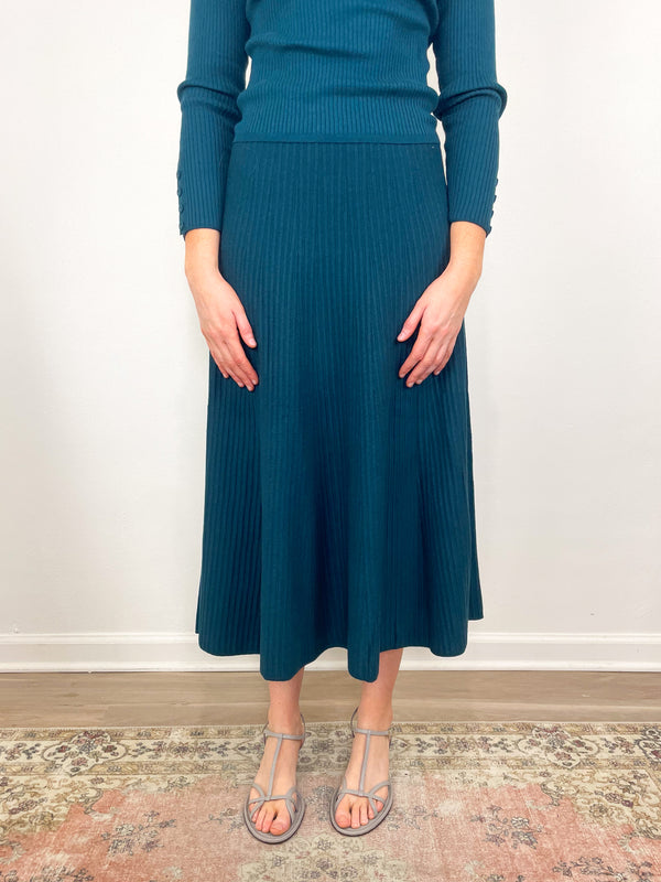 Flared Knit Skirt in Deep Sea