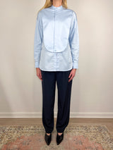 Eco Poplin Tuxedo Shirt w/Bib Flap in Chambray Blue