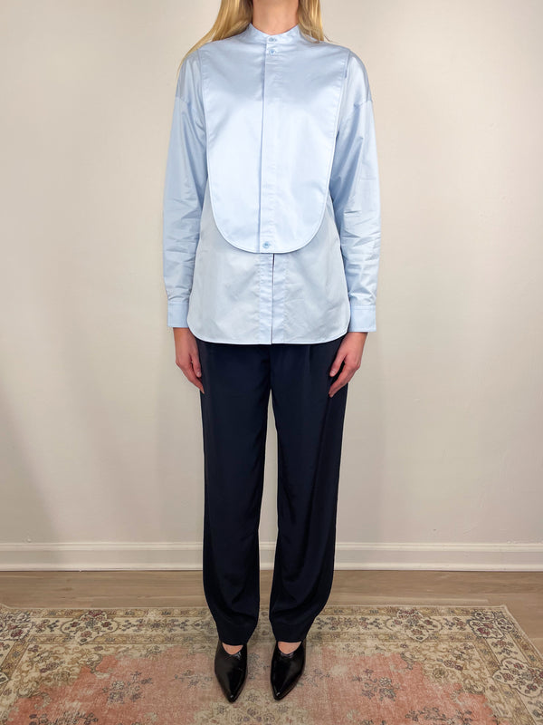 Eco Poplin Tuxedo Shirt w/Bib Flap in Chambray Blue