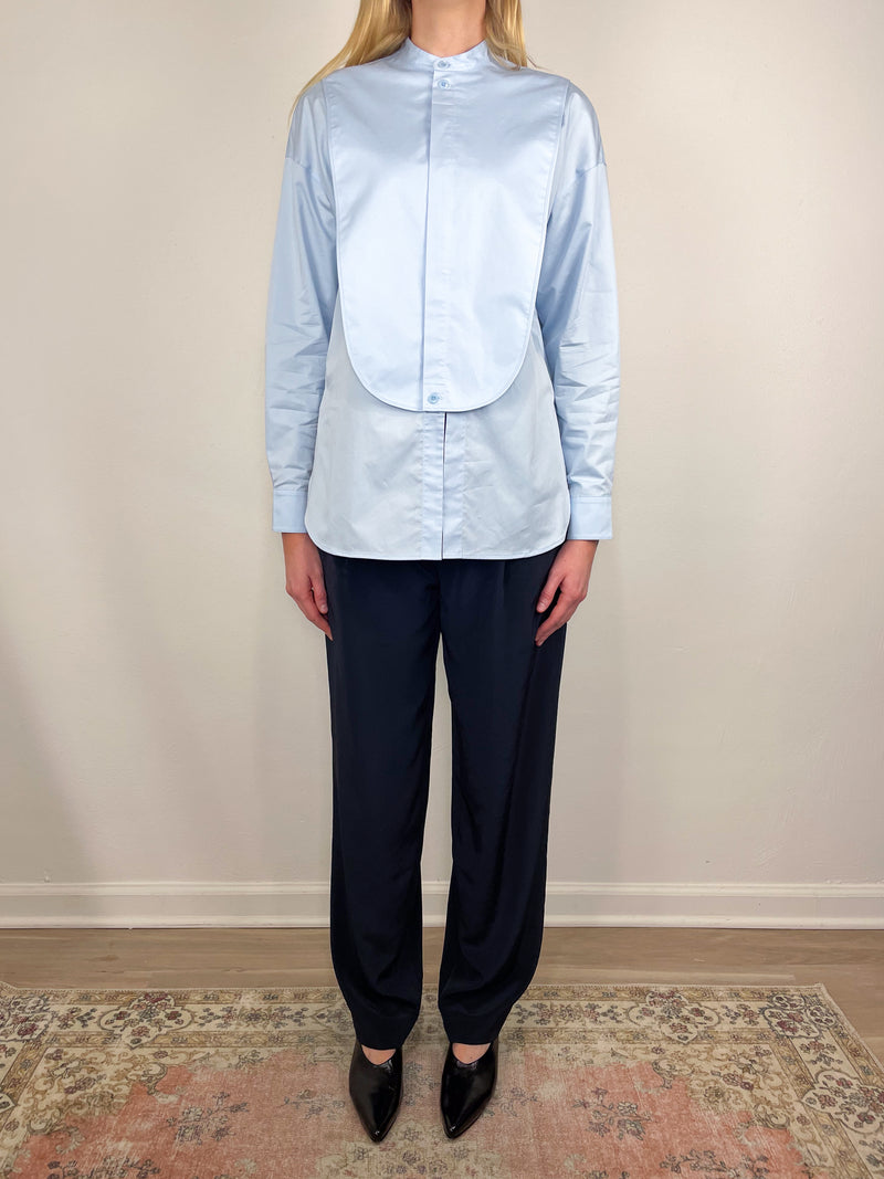 Eco Poplin Tuxedo Shirt w/Bib Flap in Chambray Blue
