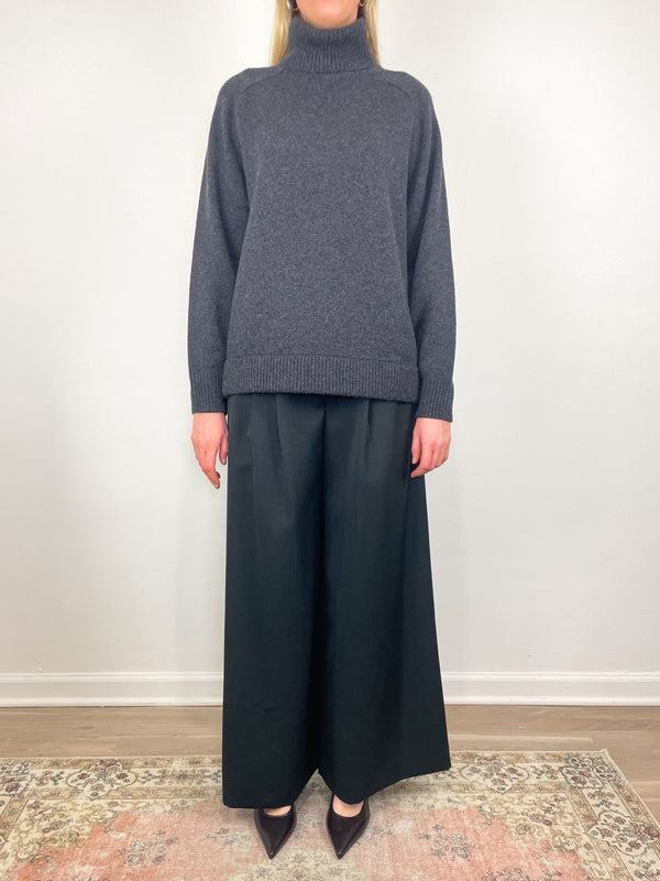 Cashmere Sweater T-Neck Oversized Pullover in Heather Grey