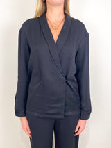 Eco Acetate Viscose Wrap Shirt Jacket in Black - The Shoe Hive