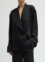 Eco Acetate Viscose Wrap Shirt Jacket in Black - The Shoe Hive