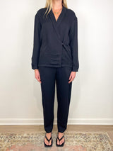 Eco Acetate Viscose Wrap Shirt Jacket in Black - The Shoe Hive