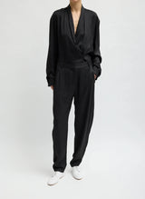 Eco Acetate Viscose Wrap Shirt Jacket in Black - The Shoe Hive