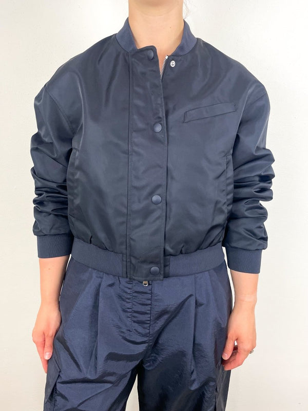 Eco Nylon Cropped Bomber in Midnight Navy - The Shoe Hive