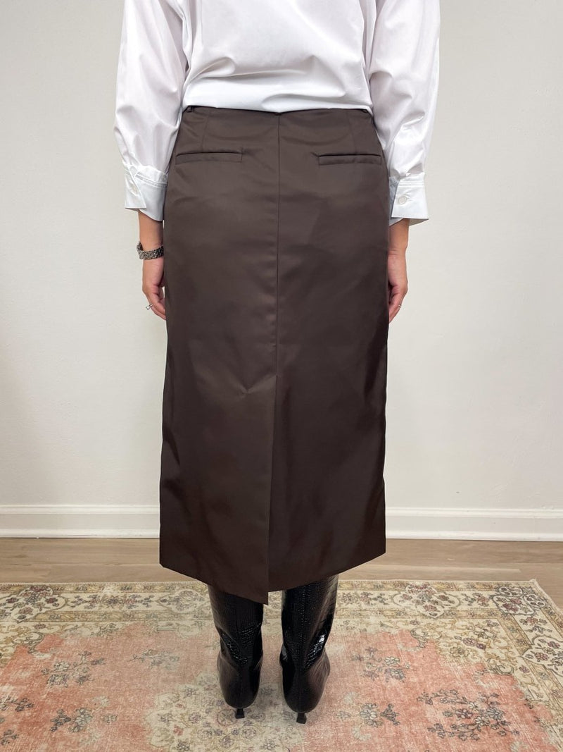 Eco Nylon Midi Trouser Skirt in Brown - The Shoe Hive