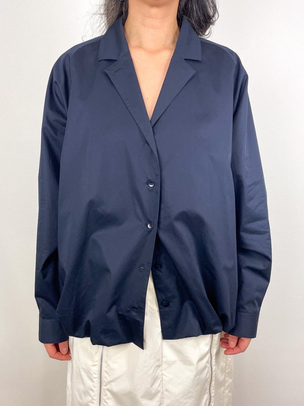 Eco Poplin Bubble Hem Shirt Jacket in Dark Navy - The Shoe Hive