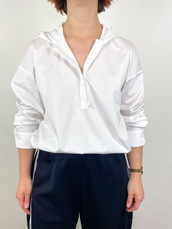 Eco Poplin Hooded Shirt in White - The Shoe Hive