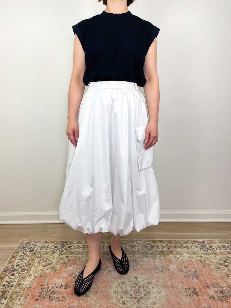 Eco Poplin Pull On Bubble Skirt in White - The Shoe Hive