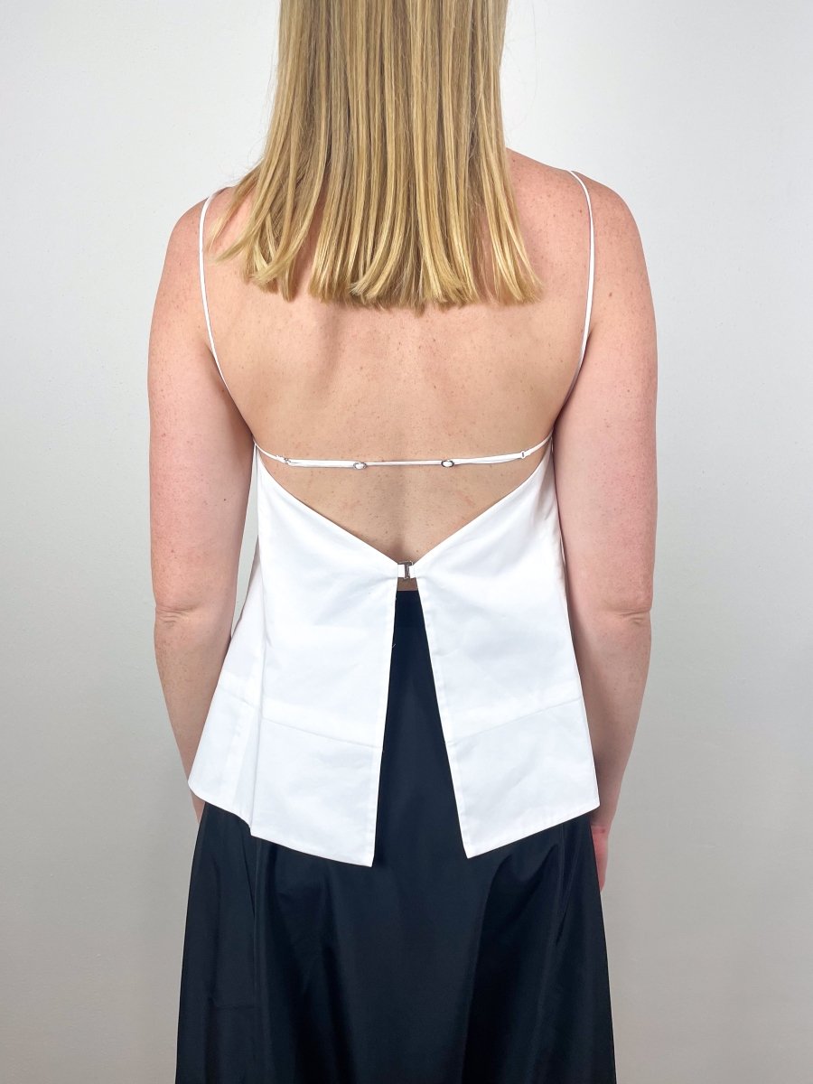 Eco Poplin Strappy Open Back Top in White exclusive at The Shoe Hive