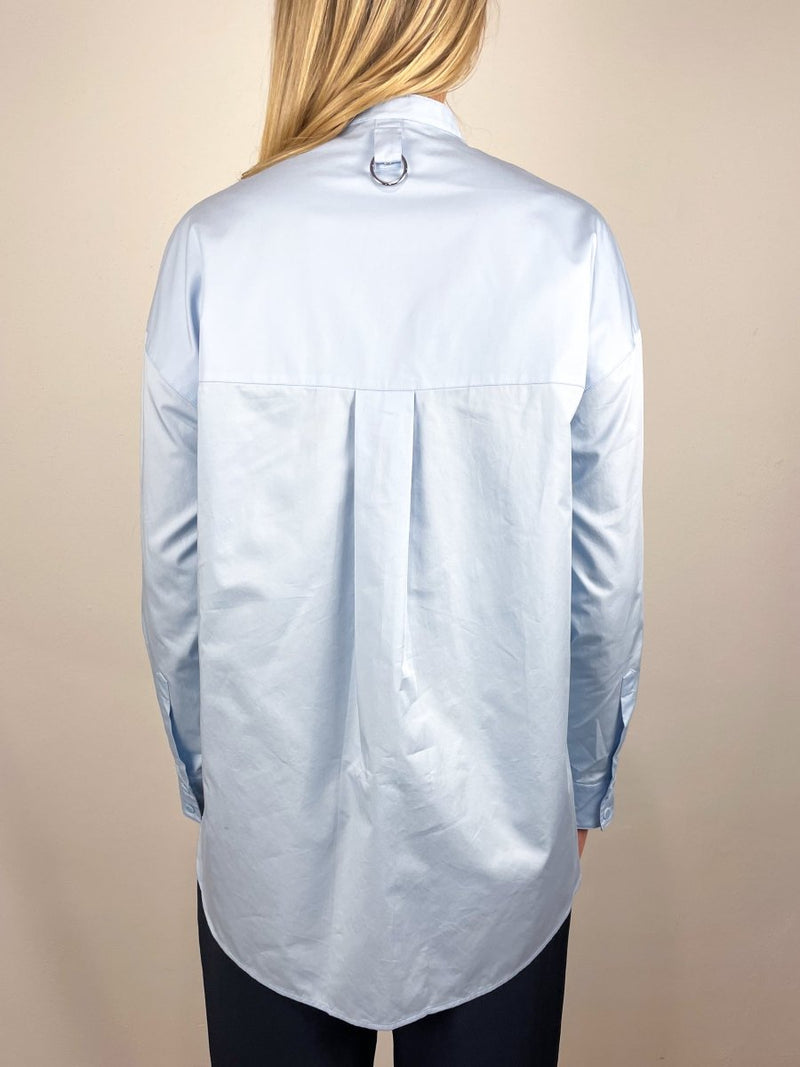 Eco Poplin Tuxedo Shirt w/Bib Flap in Chambray Blue - The Shoe Hive