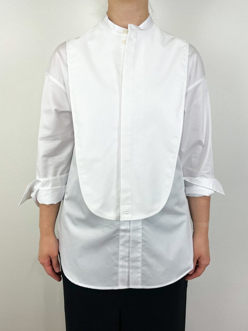 Eco Poplin Tuxedo Shirt w/Bib Flap in White - The Shoe Hive