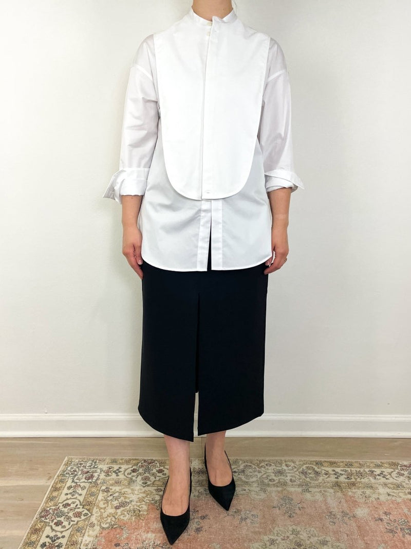 Eco Poplin Tuxedo Shirt w/Bib Flap in White - The Shoe Hive