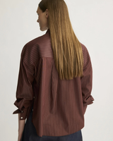 Watts Striped Side Button Shirt in Oxblood Stripe