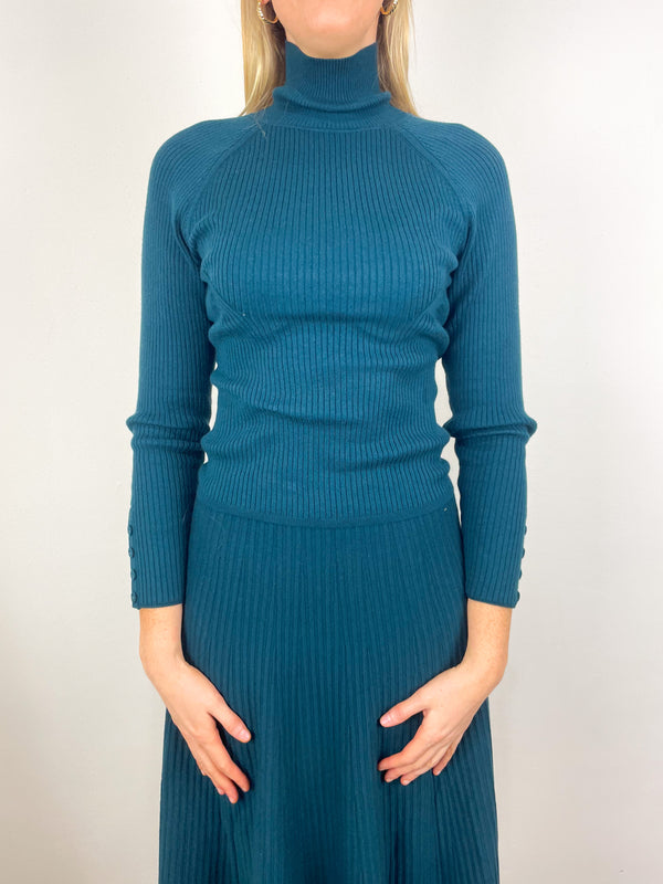 Slim Rib Turtleneck in Deep Sea