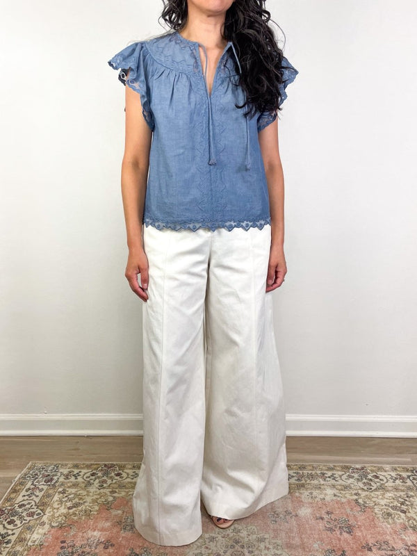 Effie Flutter Sleeve Top in Chambray - The Shoe Hive