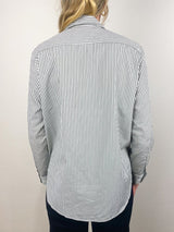 Eileen Relaxed Button Up Shirt in Army Green Stripe - The Shoe Hive