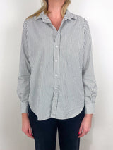 Eileen Relaxed Button Up Shirt in Army Green Stripe - The Shoe Hive
