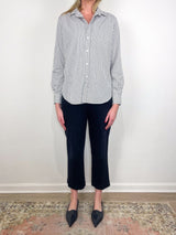 Eileen Relaxed Button Up Shirt in Army Green Stripe - The Shoe Hive