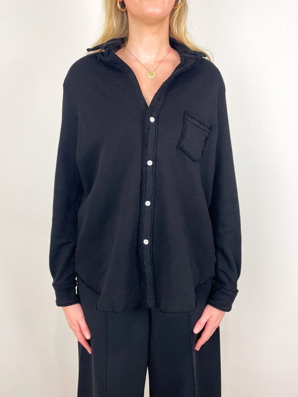 Eileen Relaxed Button Up Shirt in Black - The Shoe Hive