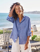 Eileen Relaxed Button-Up Shirt in Blue - The Shoe Hive