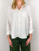 Eileen Relaxed Button Up Shirt in Cream Camel Check - The Shoe Hive