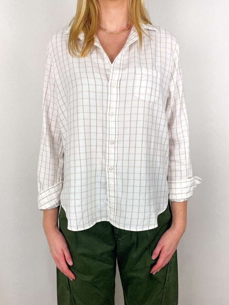 Eileen Relaxed Button Up Shirt in Cream Camel Check - The Shoe Hive