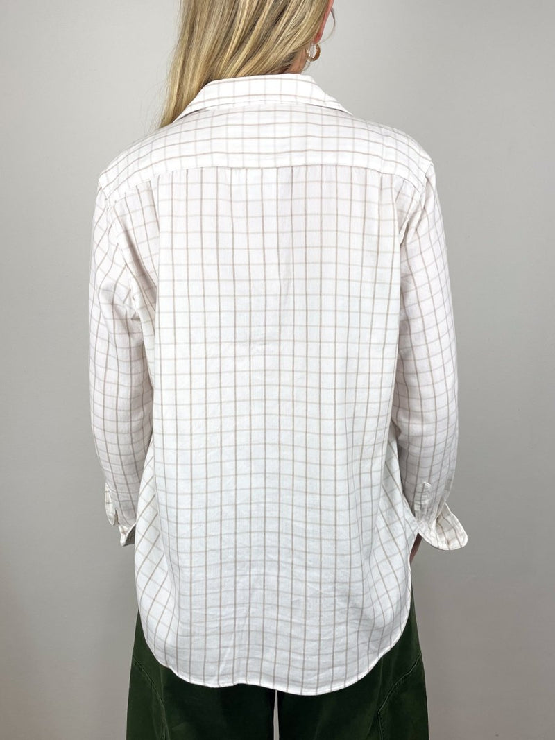 Eileen Relaxed Button Up Shirt in Cream Camel Check - The Shoe Hive