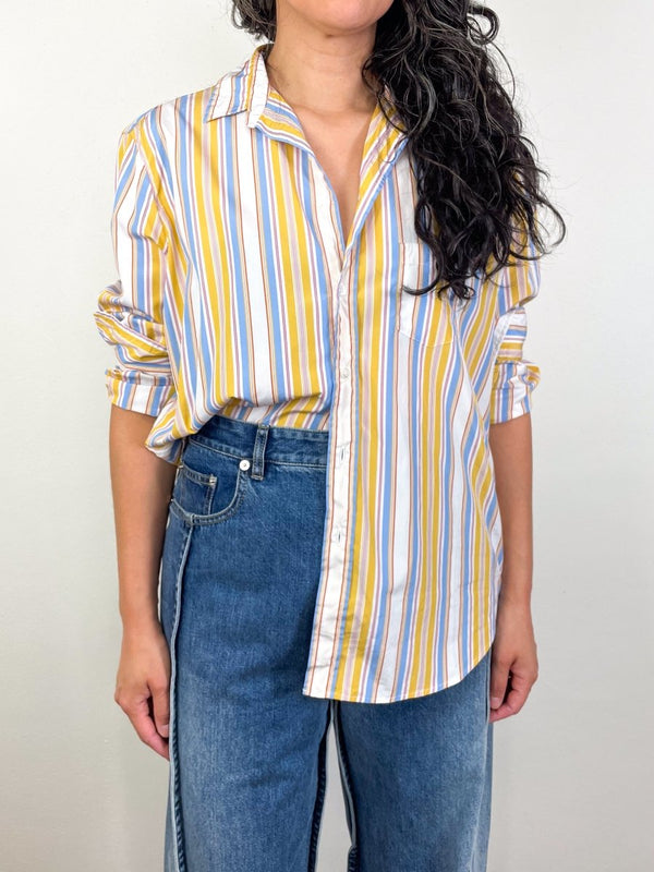 Eileen Relaxed Button Up Shirt in Gold/Red/Blue Stripe - The Shoe Hive