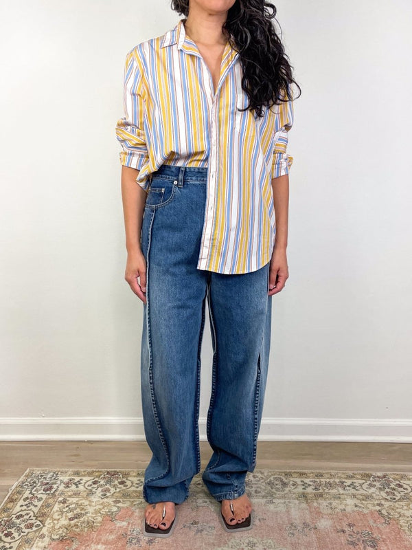 Eileen Relaxed Button Up Shirt in Gold/Red/Blue Stripe - The Shoe Hive