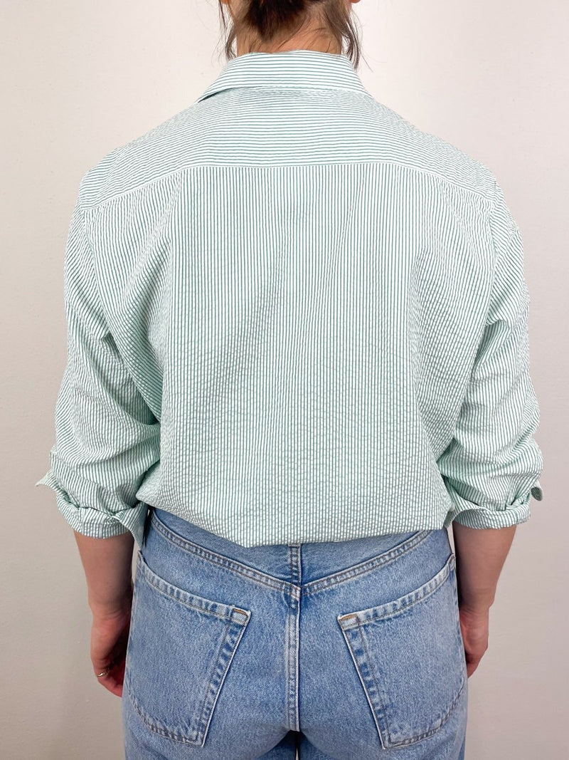 Eileen Relaxed Button Up Shirt in Green Stripe - The Shoe Hive
