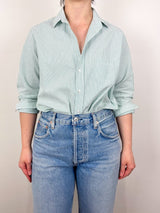 Eileen Relaxed Button Up Shirt in Green Stripe - The Shoe Hive