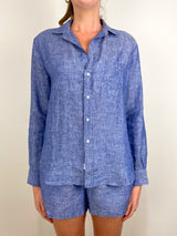 Eileen Relaxed Button-Up Shirt in Navy Linen - The Shoe Hive