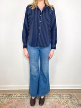 Eileen Relaxed Button Up Shirt in Navy with White Stripe - The Shoe Hive