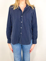 Eileen Relaxed Button Up Shirt in Navy with White Stripe - The Shoe Hive
